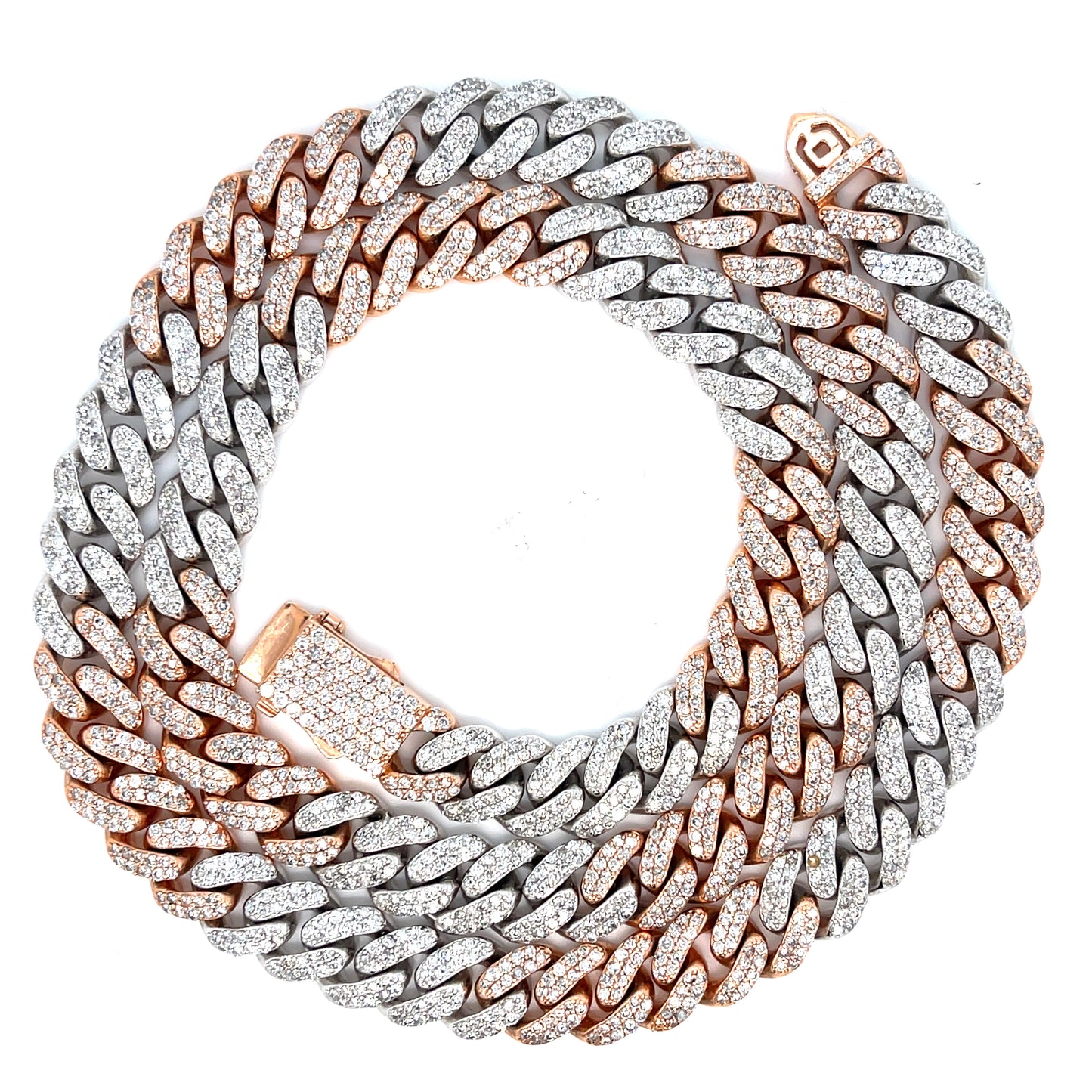 10K Two Tone White / Rose Cold Diamond Cuban Link 15ct