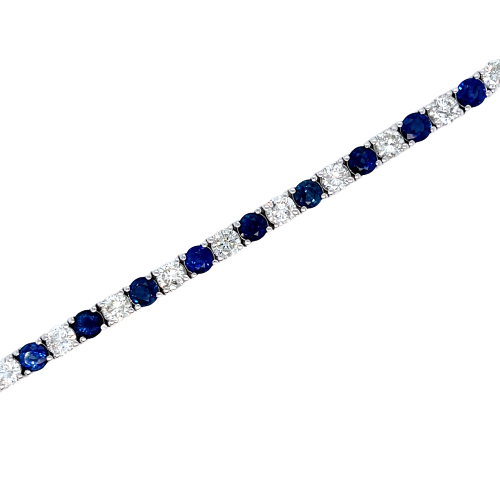 14K White Gold Diamond And Sapphire Tennis Bracelet 6.05ct