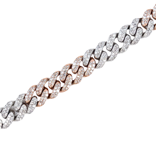 10K Two Tone White / Rose Cold Diamond Cuban Link 15ct