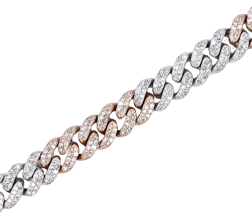 10K Two Tone White / Rose Cold Diamond Cuban Link 15ct