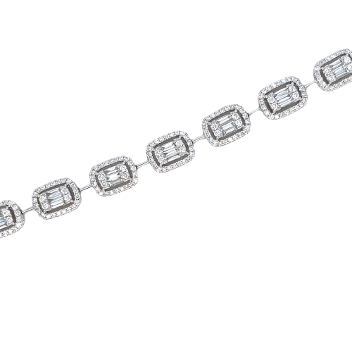 14K White Gold Emerald Shape Tennis Bracelet 3.72ct