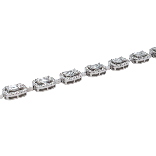 14K White Gold Emerald Shape Tennis Bracelet 3.72ct