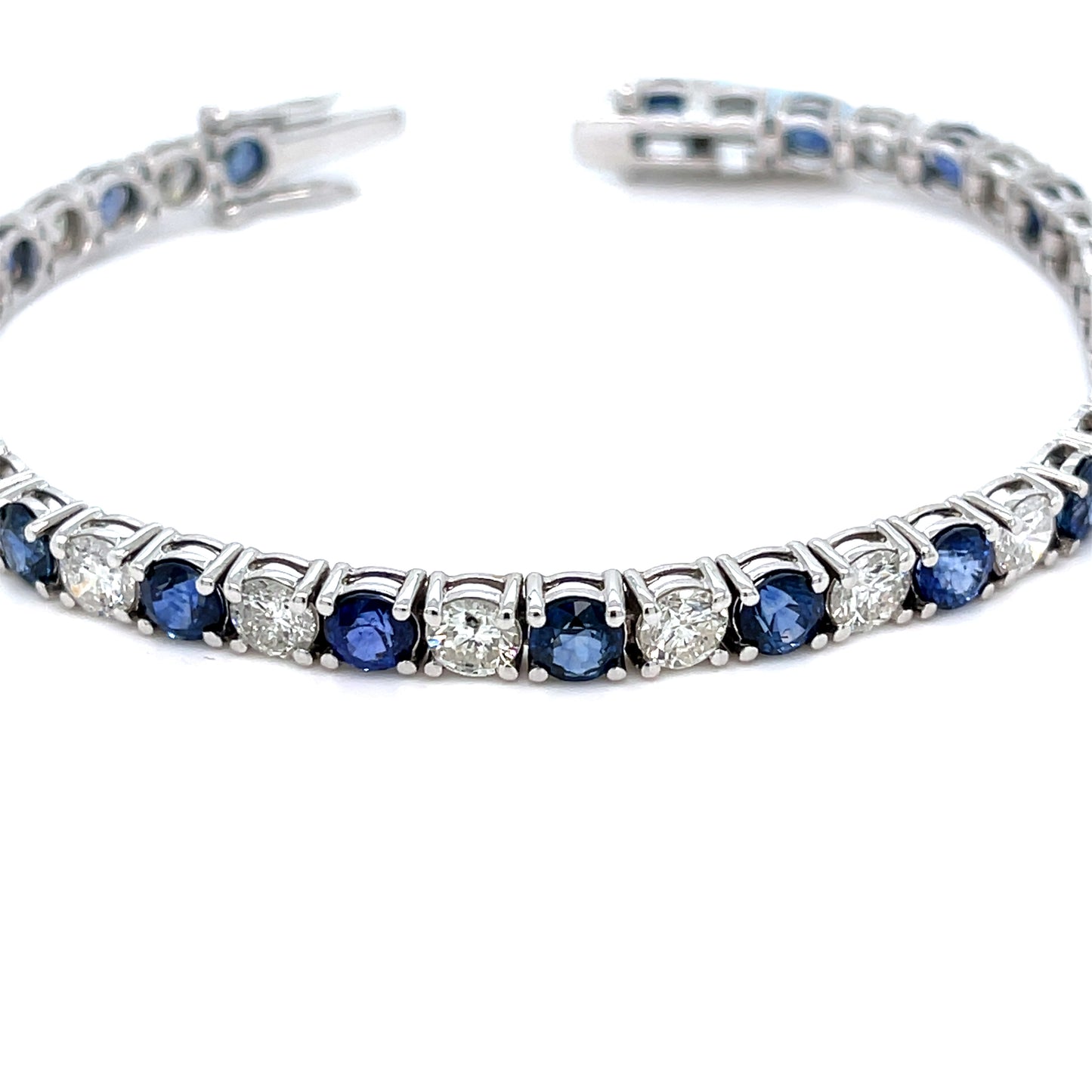 14K White Gold Diamond And Sapphire Tennis Bracelet 6.05ct