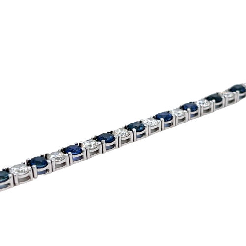 14K White Gold Diamond And Sapphire Tennis Bracelet 6.05ct