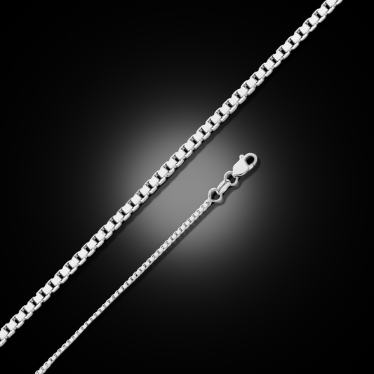 14K White Gold Box Link Necklace