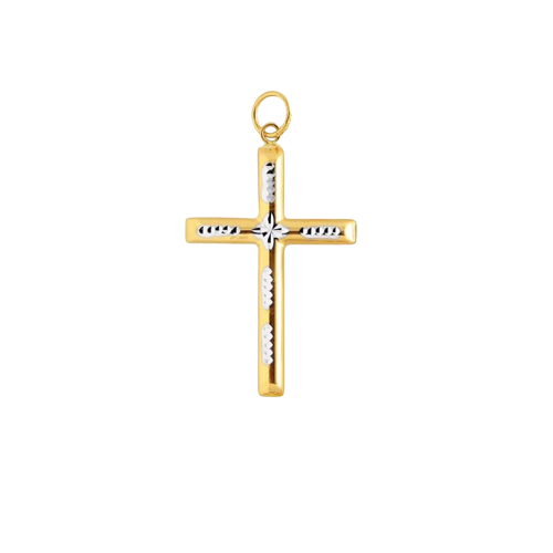 14K Two-tone Gold Diamond Cut Cross