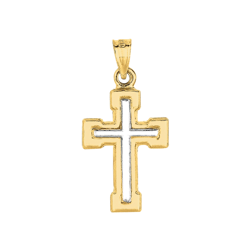 14K Two Tone Yellow & White Gold Cross