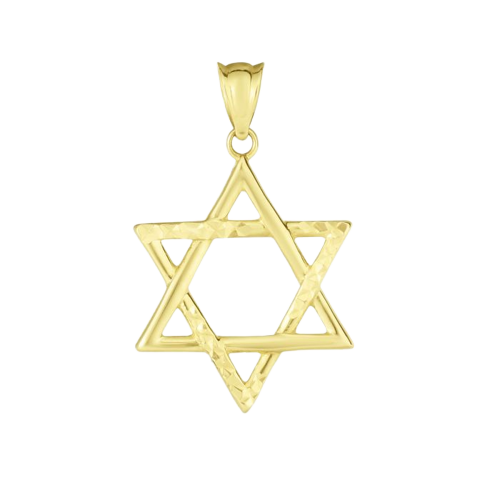 14K Gold Polished & Diamond Cut Star of David