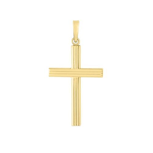 14K Gold Ribbed Cross Pendant