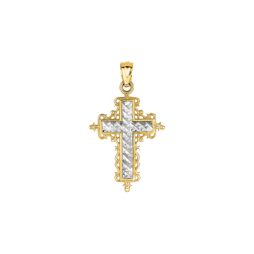 14K Gold Small Diamond Cut Cross